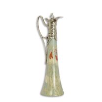 A BRONZE MOUNTED PORCELAIN CLARET JUG - SILVER PLATED