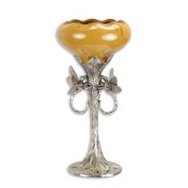 A BRONZE MOUNTED PORCELAIN DRAGONFLY VASE - SILVER PLATED