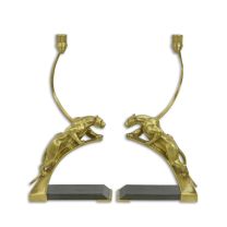 A PAIR OF BRONZE ART DECO PANTHER CANDLEHOLDERS