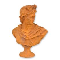A RUSTY CAST IRON BUSTE OF CEASAR