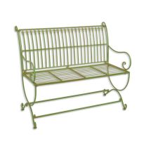 A GREEN IRON FOLDING BENCH