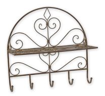 AN WALL MOUNT IRON FOLDABLE SHELF WITH HOOKS, BROWN