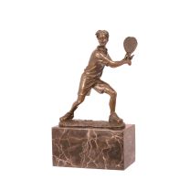 A BRONZE SCULPTURE OF A TENNIS-PLAYER