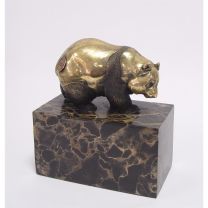 A BRONZE SCULPTURE OF A PANDA