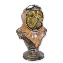 A RESIN BUST OF A BULLDOG DRESSED AS PILOT