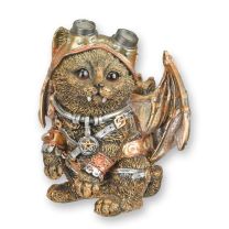 A RESIN STEAMPUNK FIGURINE OF A WINGED CAT