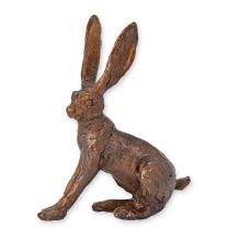 A BRONZE SCULPTURE OF A SITTING HARE