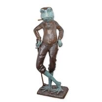 A BRONZE SCULPTURE OF A GOLFING FROG