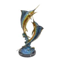 A BRONZE SCULPTURE OF TWO MARLIN
