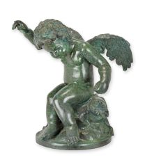 A BRONZE SCULPTURE OF A WINGED PUTTI