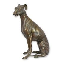 A BRONZE SCULPTURE OF A GREYHOUND