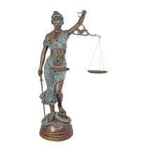 A BRONZE SCULPTURE OF LADY JUSTICE