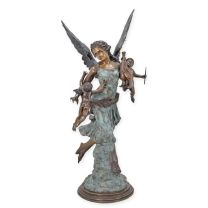 A BRONZE SCULPTURE OF AN ANGEL WITH 2 PUTTI