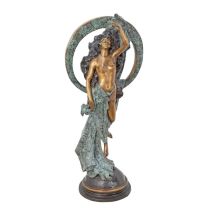A BRONZE SCULPTURE OF A SEMI NUDE FEMALE