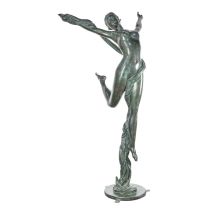 A BRONZE SCULPTURE OF SCARF DANCER