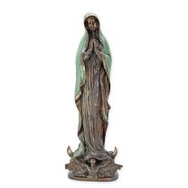 A BRONZE SCULPTURE OF A PRAYING MARY