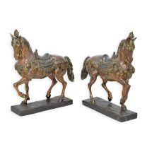 A PAIR OF 2 BRONZE CAROUSEL HORSES