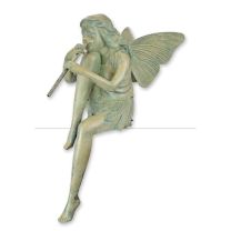 A BRONZE SCULPTURE OF A SEATED FAIRY PLAYING FLUTE