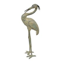 A BRONZE SCULPTURE OF A HERON