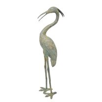 A BRONZE SCULPTURE OF A HERON