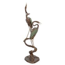A BRONZE TWO HERONS FOUNTAIN