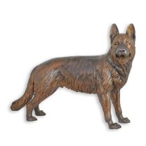 A BRONZE SCULPTURE OF A GERMAN SHEPERD