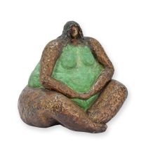 A BRONZE SCULPTURE OF A FAT LADY SITTING