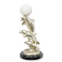 A BRONZE DOLPHIN TABLE LAMP