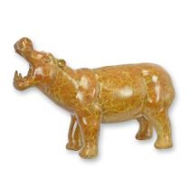 A BRONZE SCULPTURE OF A HIPPOPOTAMUSE