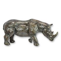 A BRONZE SCULPTURE OF A RHINOCEROS
