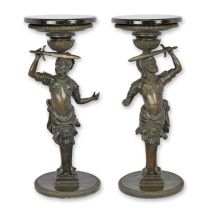 A PAIR OF BRONZE GUÉRIDON WITH MARBLE TOP