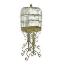AN IRON BIRDCAGE ON STAND