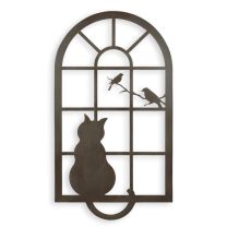 AN IRON CAT IN WINDOW WALL DECOR - BROWN