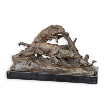 A BRONZE SCULPTURE OF A DUCKCHASE