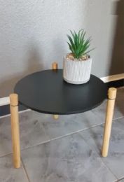 Bijzettafel rond MDF met bamboe poten zwart rond 40 cm geen schade