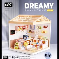 Dreamy mini house Katten Café cat cafe met ledlamp DIY Modelbouw Knutselen