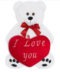 Knuffelbeer Wit 50cm met HartKussen 32cm 