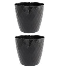 Bloempot VEGAS rond 14 cm Zwart set van 2 stuks