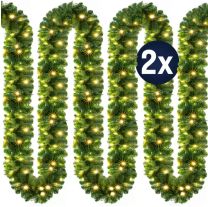 Kerstguirlande Groen , slinger, kerstslinger 5mtr 100xLED -in/outdoor set 2 stuks
