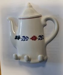 Boerenbont Handdoekrekje Koffiepot Vintage met 3 ophanghaken aardewerk