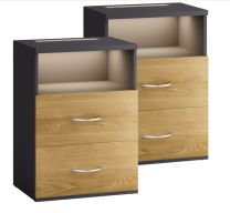 Nachtkastje Jamie LED-verlichting Set van 2 Hout Grijs 55x40x28cm