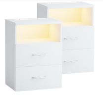 Nachtkastje Jamie LED-verlichting Set van 2 Wit 55x40x28cm