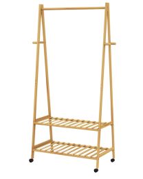 Kledingrek bamboe met wielen 155x70x45cm