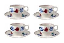 Boerenbont Kop en schotel stapelbaar 200ml B-KEUS set 4 stuks met kleine schade