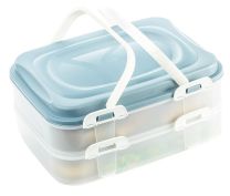 Voedsel transportbox, cupcake, muffin, party container, taarthouder 2 x 7 liter met 2 etages en inklapbare handgrepen kleur blauw