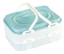 Voedsel transportbox, cupcake, muffin, party container, taarthouder 2 x 7 liter met 2 etages en inklapbare handgrepen kleur groen
