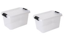 Opbergboxen met deksel 11,3 liter kunststof transparant 40 x 30 x 17 cm  set van 2 stuks
