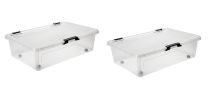 Opbergboxen met deksel 24 liter kunststof transparant 60 x 40 x 16 cm  set van 2 stuks