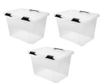 Opbergboxen met deksel 19 liter kunststof transparant 40 x 30 x 27 cm  set van 3 stuks