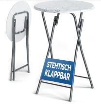 Statafel Marmerlook Wit  rond 60cm Inklapbaar 